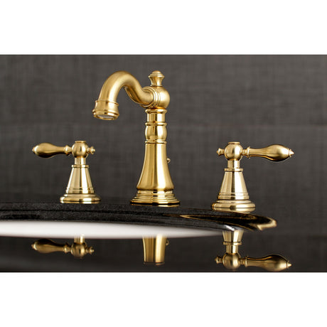 English Classic FSC1973AL Two-Handle 3-Hole Deck Mount Widespread Bathroom Faucet with Brass Pop-Up, Brushed Brass