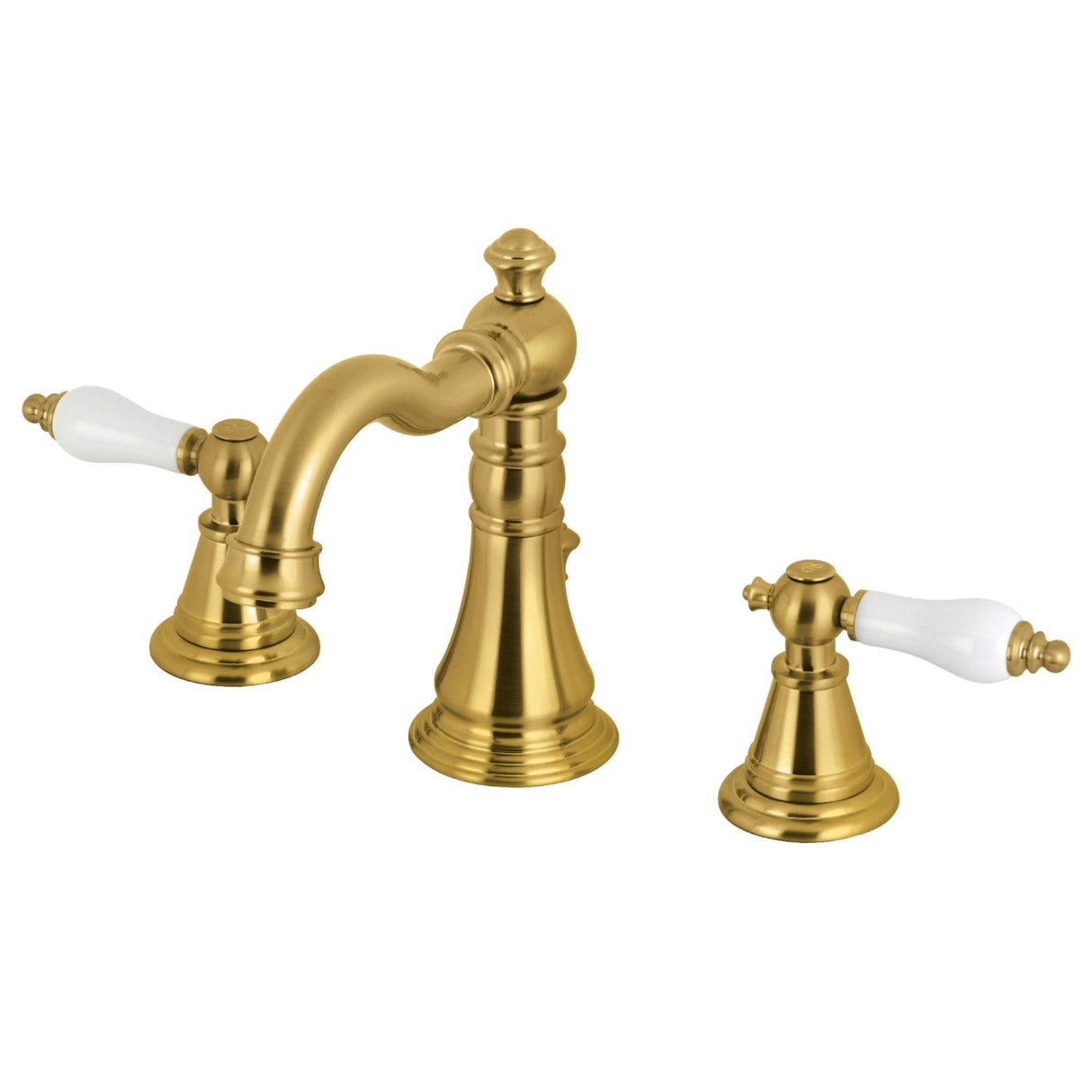 English Classic FSC1973PL Two-Handle 3-Hole Deck Mount Widespread Bathroom Faucet with Brass Pop-Up, Brushed Brass