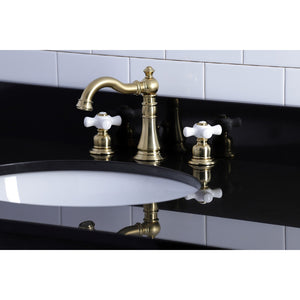 American Classic FSC1973PX Two-Handle 3-Hole Deck Mount Widespread Bathroom Faucet with Brass Pop-Up, Brushed Brass