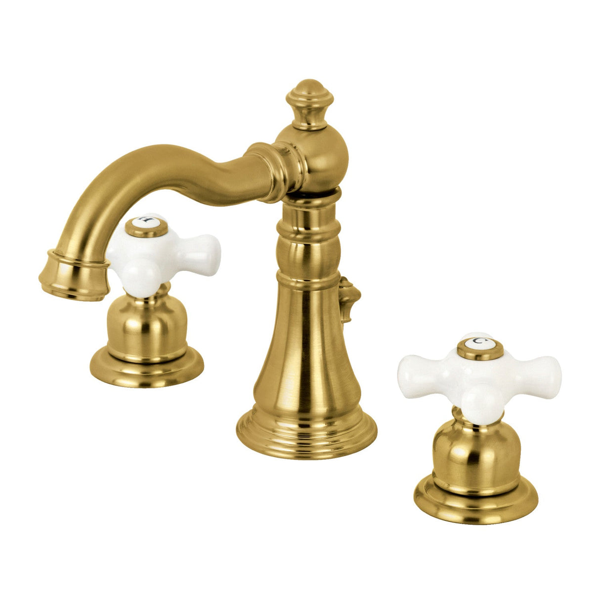 American Classic FSC1973PX Two-Handle 3-Hole Deck Mount Widespread Bathroom Faucet with Brass Pop-Up, Brushed Brass