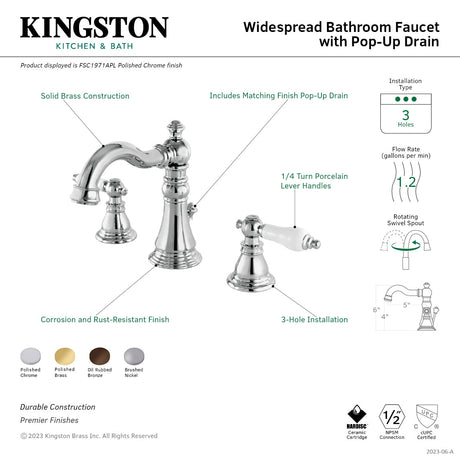 American Patriot FSC1975APL Two-Handle 3-Hole Deck Mount Widespread Bathroom Faucet with Pop-Up Drain, Oil Rubbed Bronze