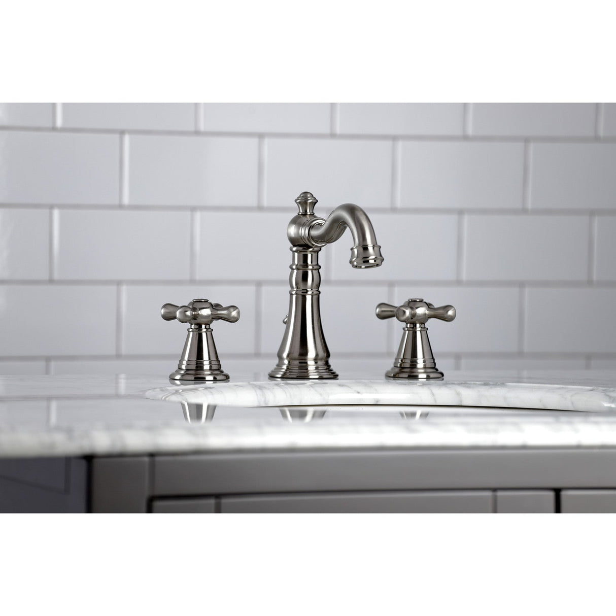 American Classic FSC1978AAX Two-Handle 3-Hole Deck Mount Widespread Bathroom Faucet with Pop-Up Drain, Brushed Nickel