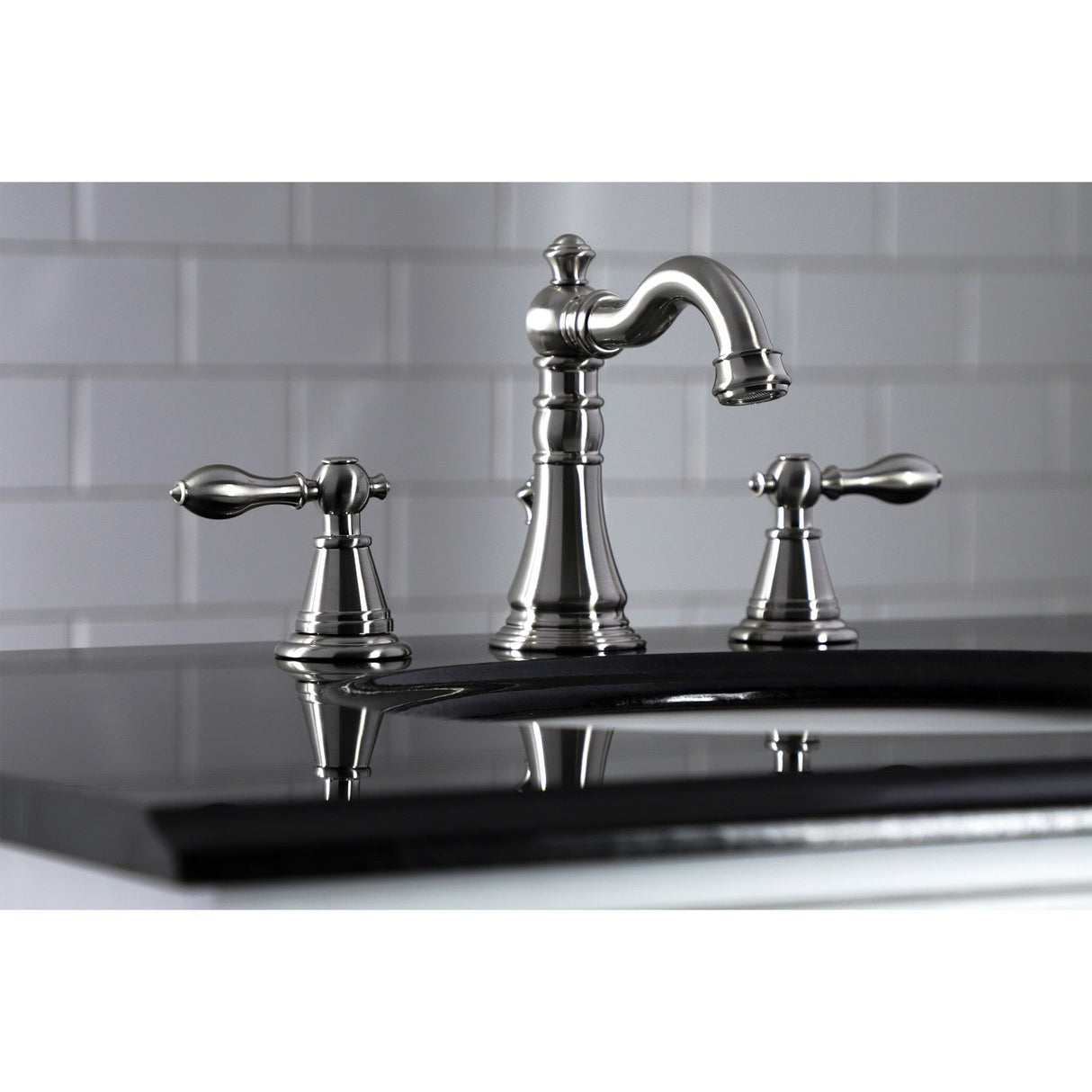 English Classic FSC1978AL Two-Handle 3-Hole Deck Mount Widespread Bathroom Faucet with Pop-Up Drain, Brushed Nickel