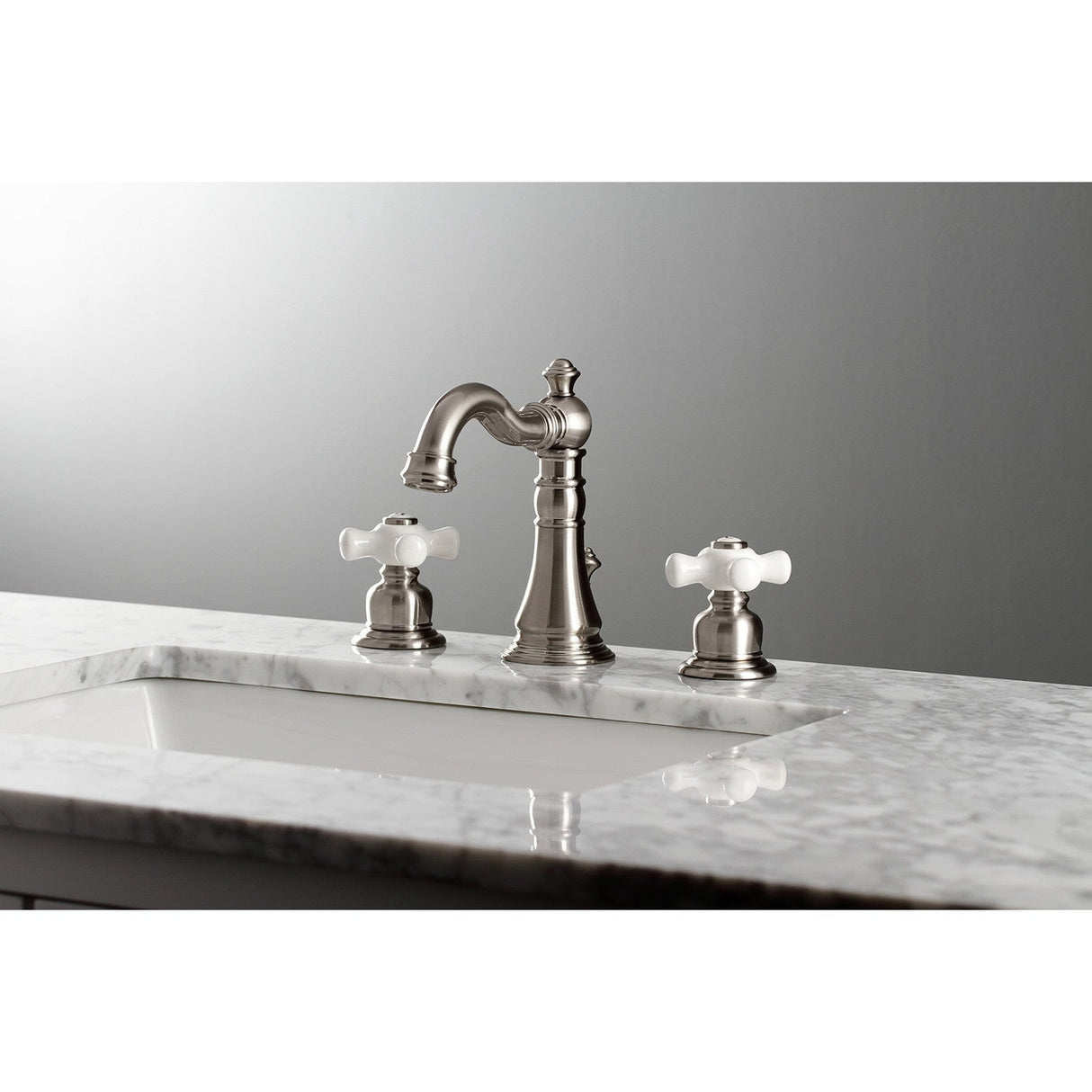 American Classic FSC1978PX Two-Handle 3-Hole Deck Mount Widespread Bathroom Faucet with Pop-Up Drain, Brushed Nickel