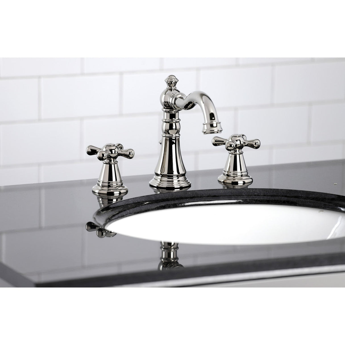 American Classic FSC1979AAX Two-Handle 3-Hole Deck Mount Widespread Bathroom Faucet with Brass Pop-Up, Polished Nickel