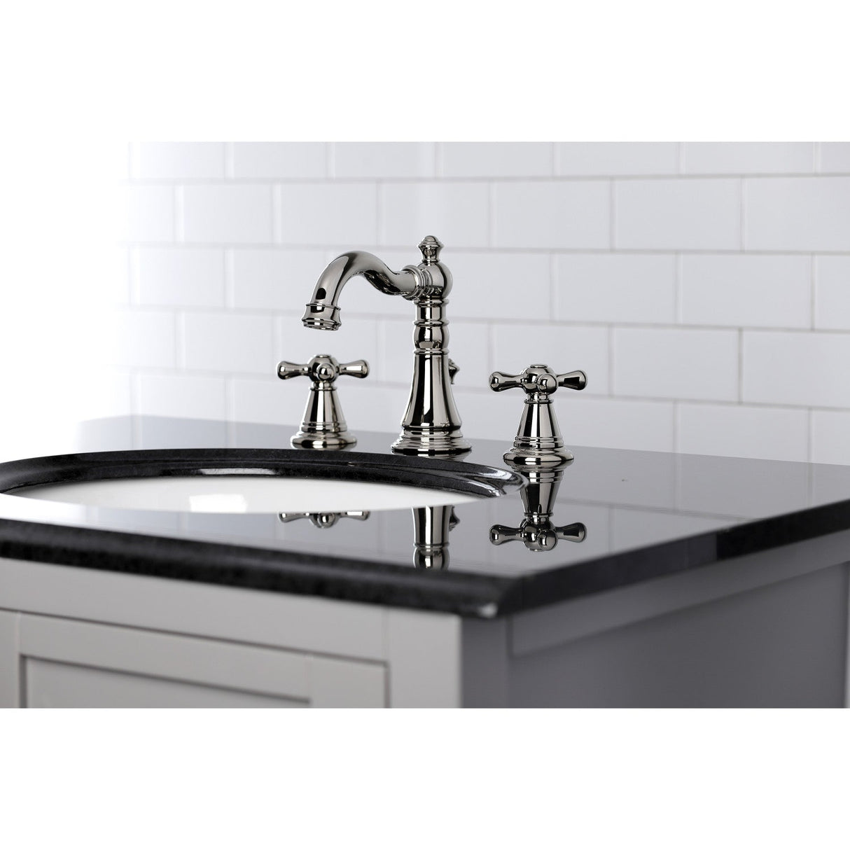 American Classic FSC1979AAX Two-Handle 3-Hole Deck Mount Widespread Bathroom Faucet with Brass Pop-Up, Polished Nickel