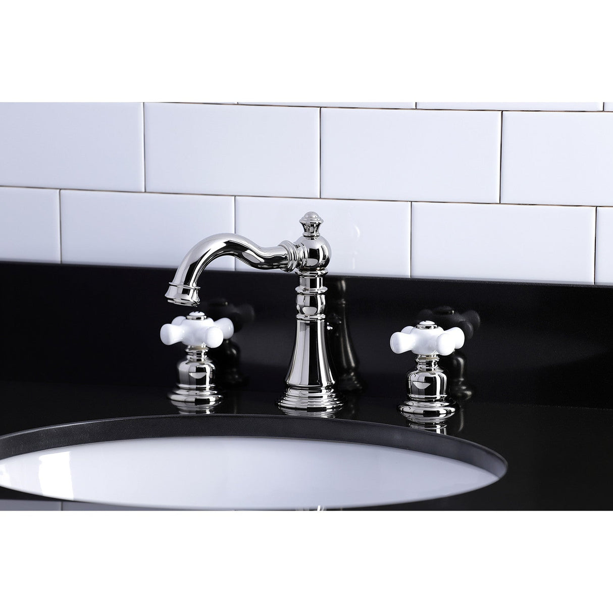 American Classic FSC1979PX Two-Handle 3-Hole Deck Mount Widespread Bathroom Faucet with Brass Pop-Up, Polished Nickel