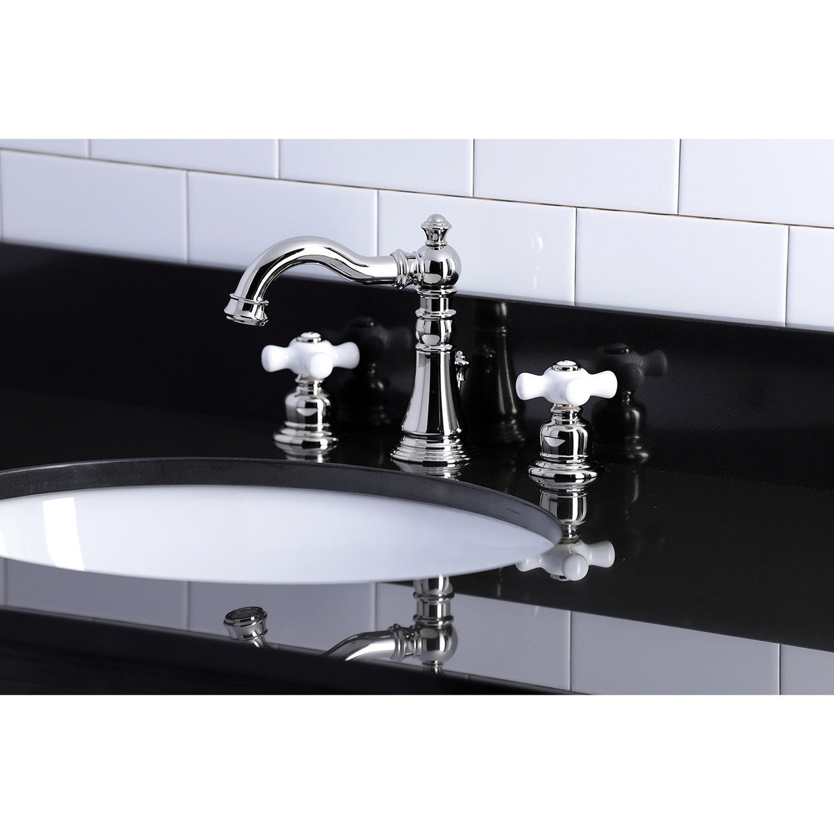 American Classic FSC1979PX Two-Handle 3-Hole Deck Mount Widespread Bathroom Faucet with Brass Pop-Up, Polished Nickel