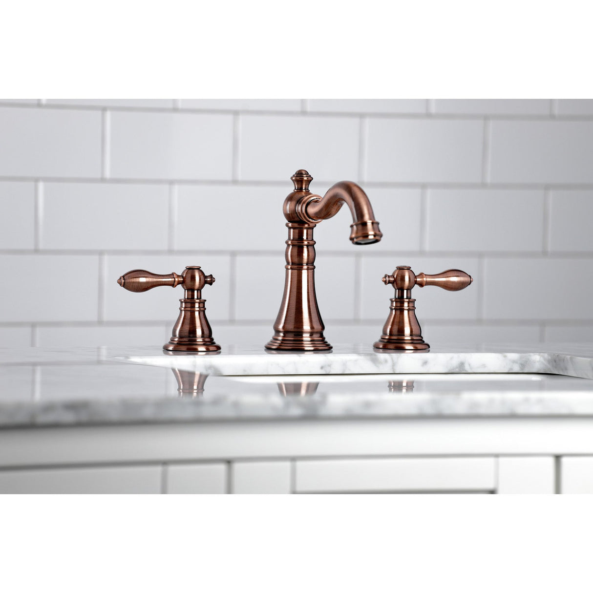 American Classic FSC197ACLAC Two-Handle 3-Hole Deck Mount Widespread Bathroom Faucet with Brass Pop-Up, Antique Copper