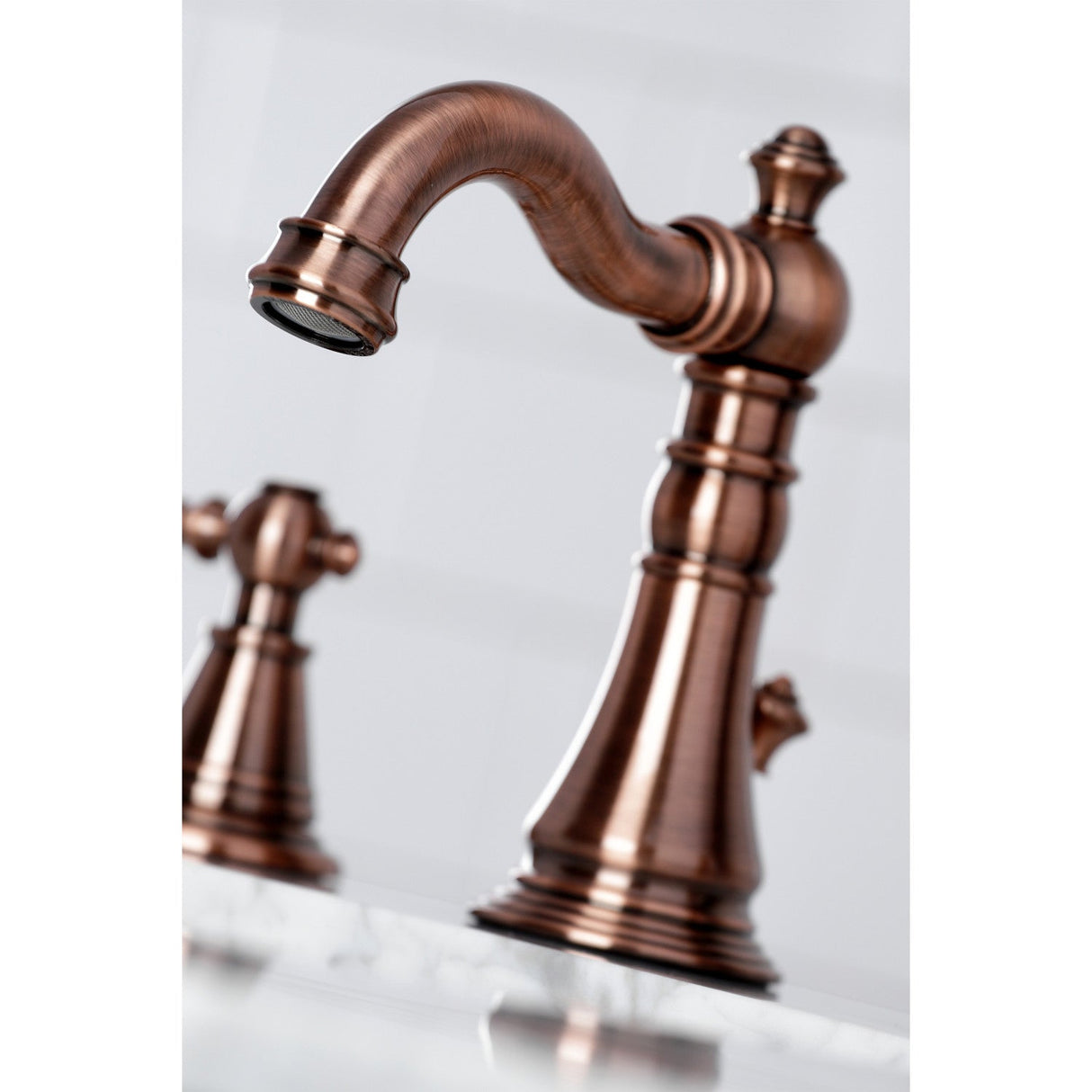 English Classic FSC197ALAC Two-Handle 3-Hole Deck Mount Widespread Bathroom Faucet with Brass Pop-Up, Antique Copper