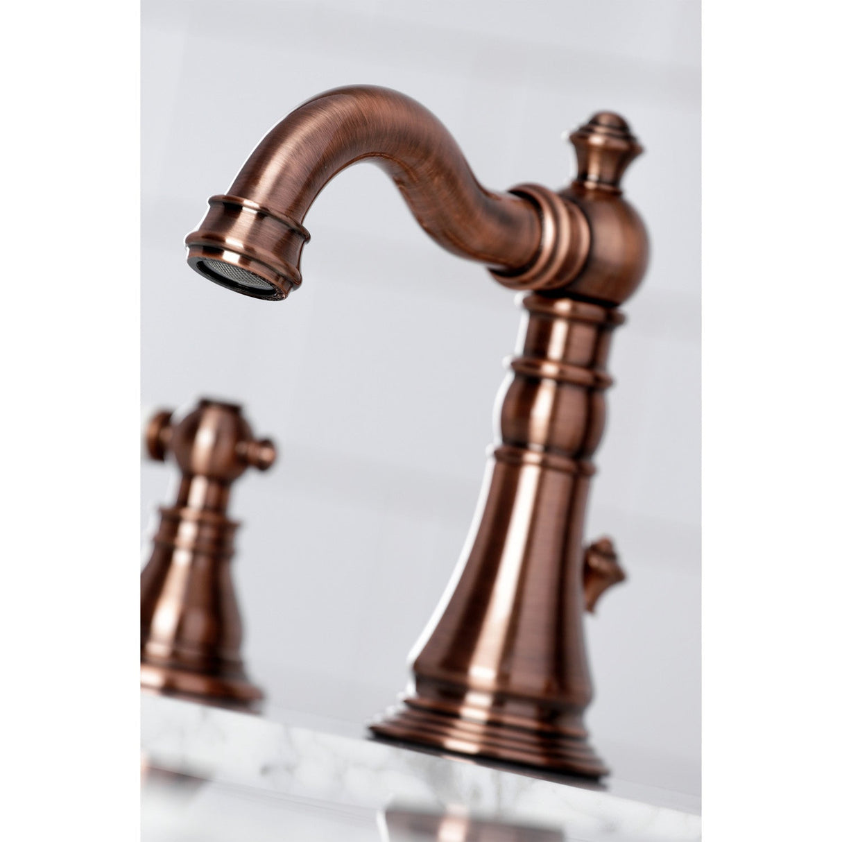 American Patriot FSC197APLAC Two-Handle 3-Hole Deck Mount Widespread Bathroom Faucet with Brass Pop-Up, Antique Copper