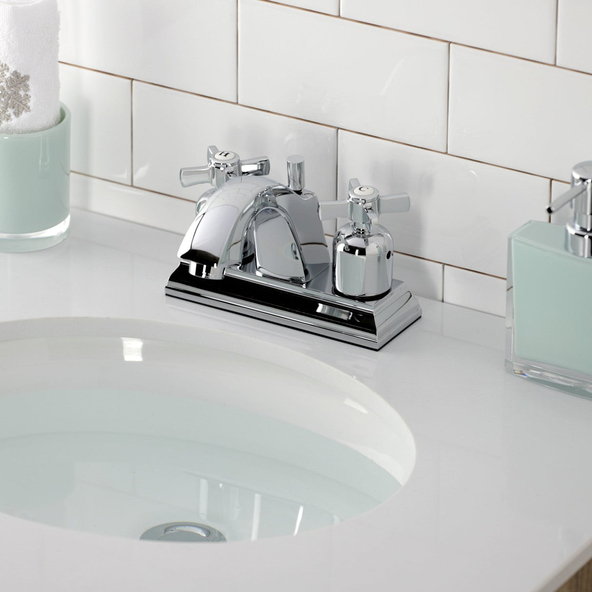 Millennium FSC4641ZX Two-Handle 3-Hole Deck Mount 4" Centerset Bathroom Faucet with Pop-Up Drain, Polished Chrome