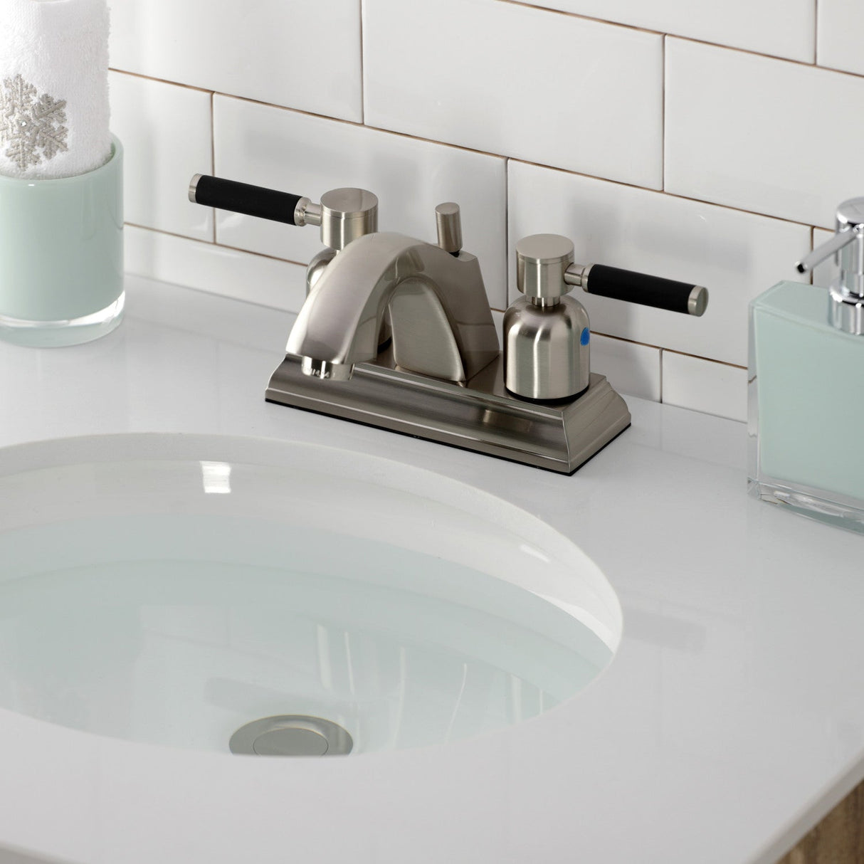 Kaiser FSC4648DKL Two-Handle 3-Hole Deck Mount 4" Centerset Bathroom Faucet with Pop-Up Drain, Brushed Nickel