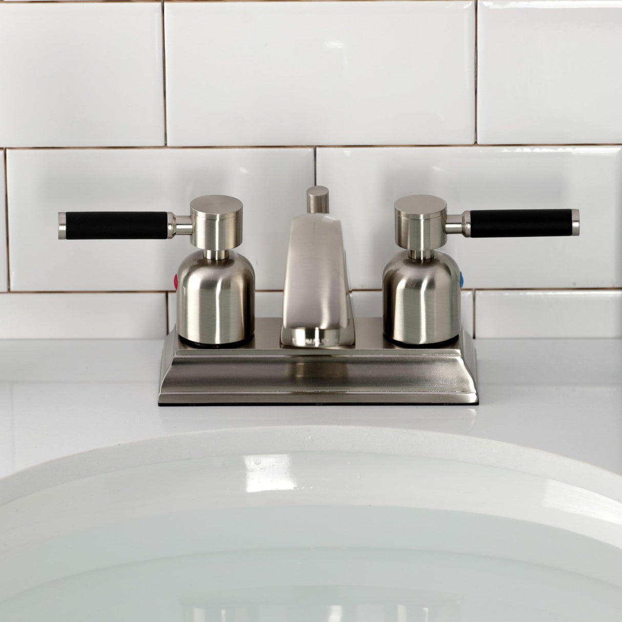 Kaiser FSC4648DKL Two-Handle 3-Hole Deck Mount 4" Centerset Bathroom Faucet with Pop-Up Drain, Brushed Nickel