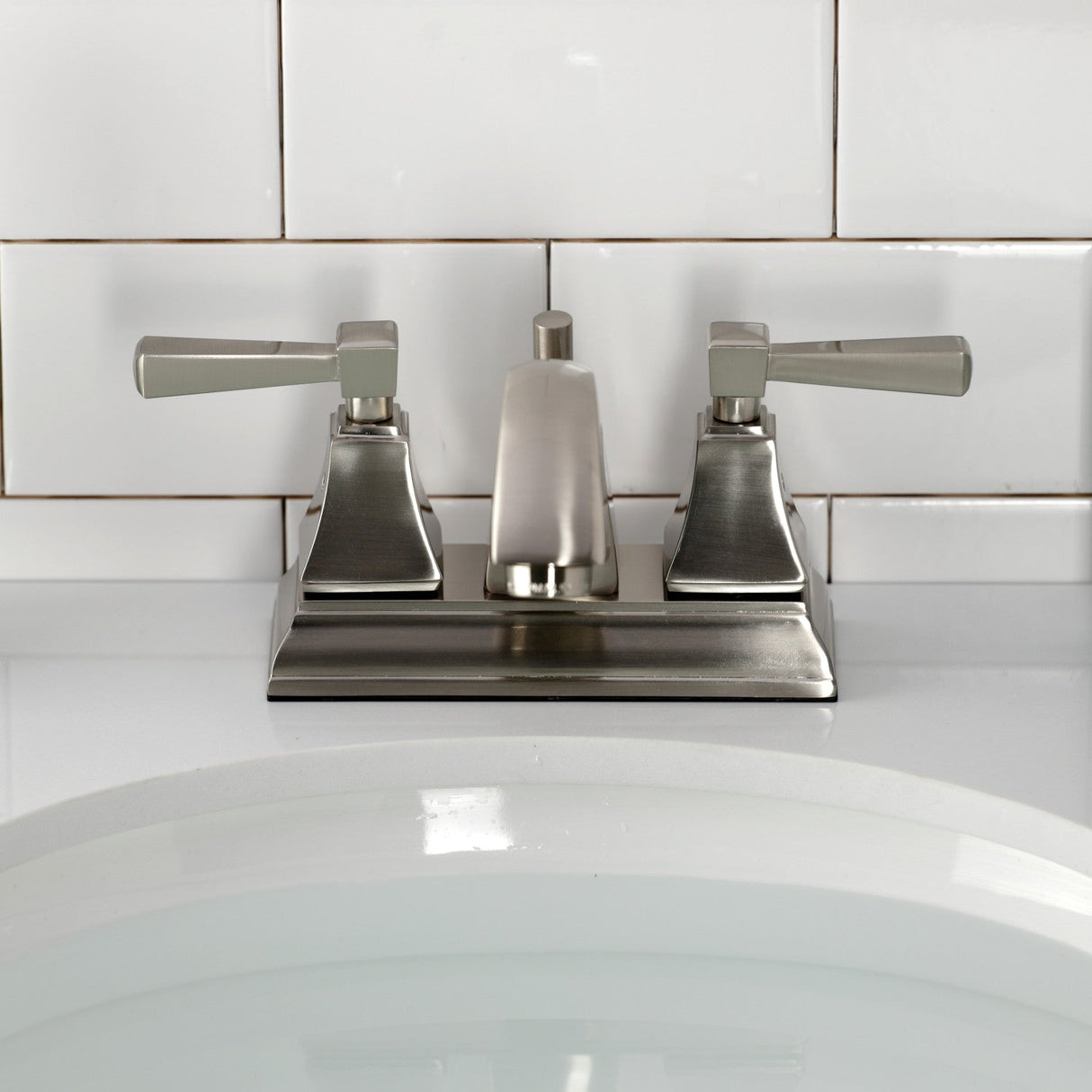 Concord FSC4648DL Two-Handle 3-Hole Deck Mount 4" Centerset Bathroom Faucet with Pop-Up Drain, Brushed Nickel