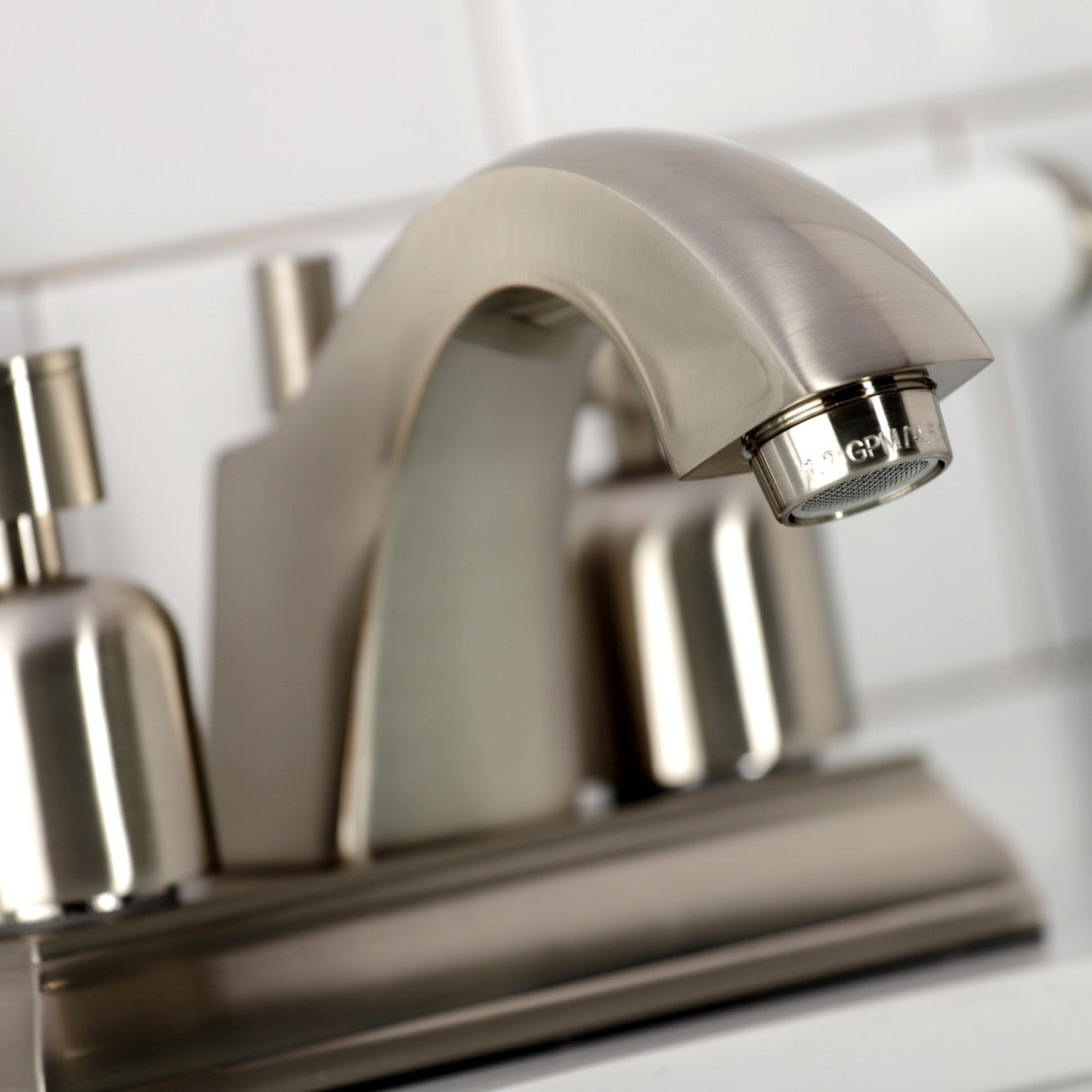 Paris FSC4648DPL Two-Handle 3-Hole Deck Mount 4" Centerset Bathroom Faucet with Pop-Up Drain, Brushed Nickel