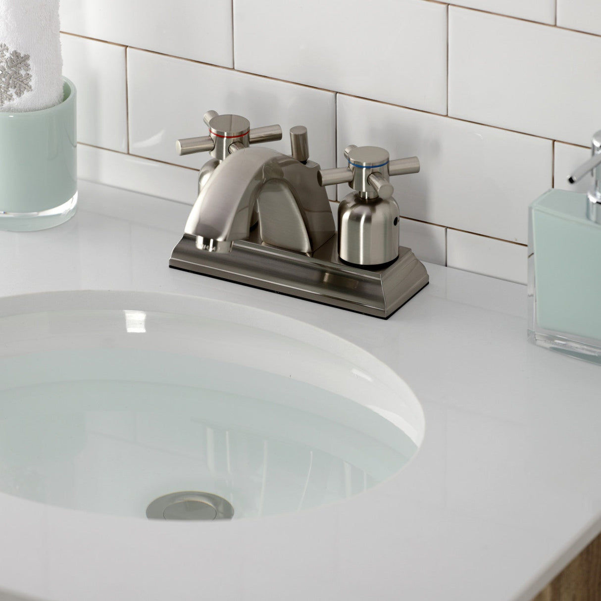 Concord FSC4648DX Two-Handle 3-Hole Deck Mount 4" Centerset Bathroom Faucet with Pop-Up Drain, Brushed Nickel