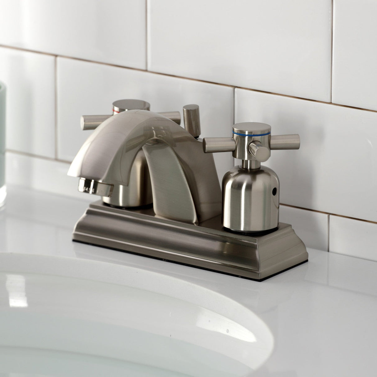 Concord FSC4648DX Two-Handle 3-Hole Deck Mount 4" Centerset Bathroom Faucet with Pop-Up Drain, Brushed Nickel