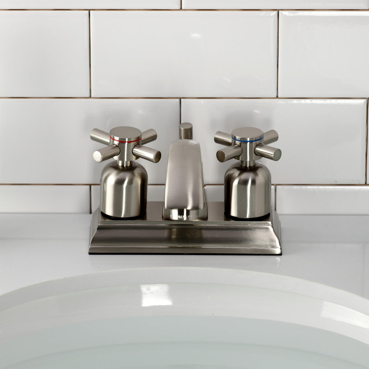 Concord FSC4648DX Two-Handle 3-Hole Deck Mount 4" Centerset Bathroom Faucet with Pop-Up Drain, Brushed Nickel