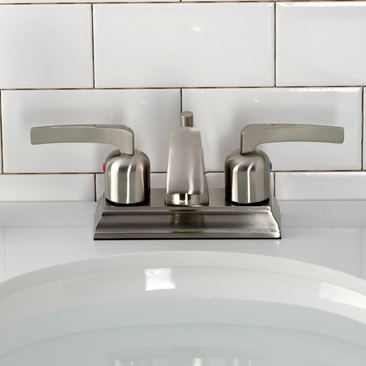 Centurion FSC4648EFL Two-Handle 3-Hole Deck Mount 4" Centerset Bathroom Faucet with Pop-Up Drain, Brushed Nickel