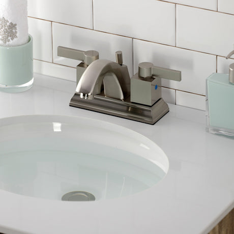 Meridian FSC4648NQL Two-Handle 3-Hole Deck Mount 4" Centerset Bathroom Faucet with Pop-Up Drain, Brushed Nickel