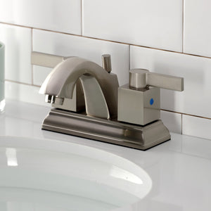 Meridian FSC4648NQL Two-Handle 3-Hole Deck Mount 4" Centerset Bathroom Faucet with Pop-Up Drain, Brushed Nickel