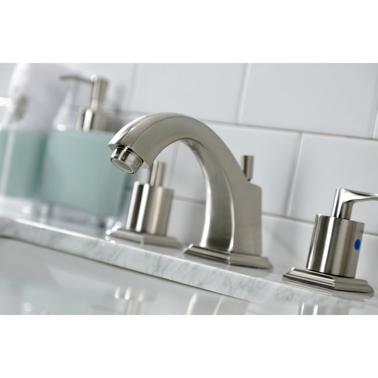 Serena FSC4688SVL Two-Handle 3-Hole Deck Mount Widespread Bathroom Faucet with Pop-Up Drain, Brushed Nickel