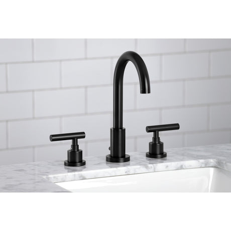 Manhattan FSC8920CML Two-Handle 3-Hole Deck Mount Widespread Bathroom Faucet with Pop-Up Drain, Matte Black