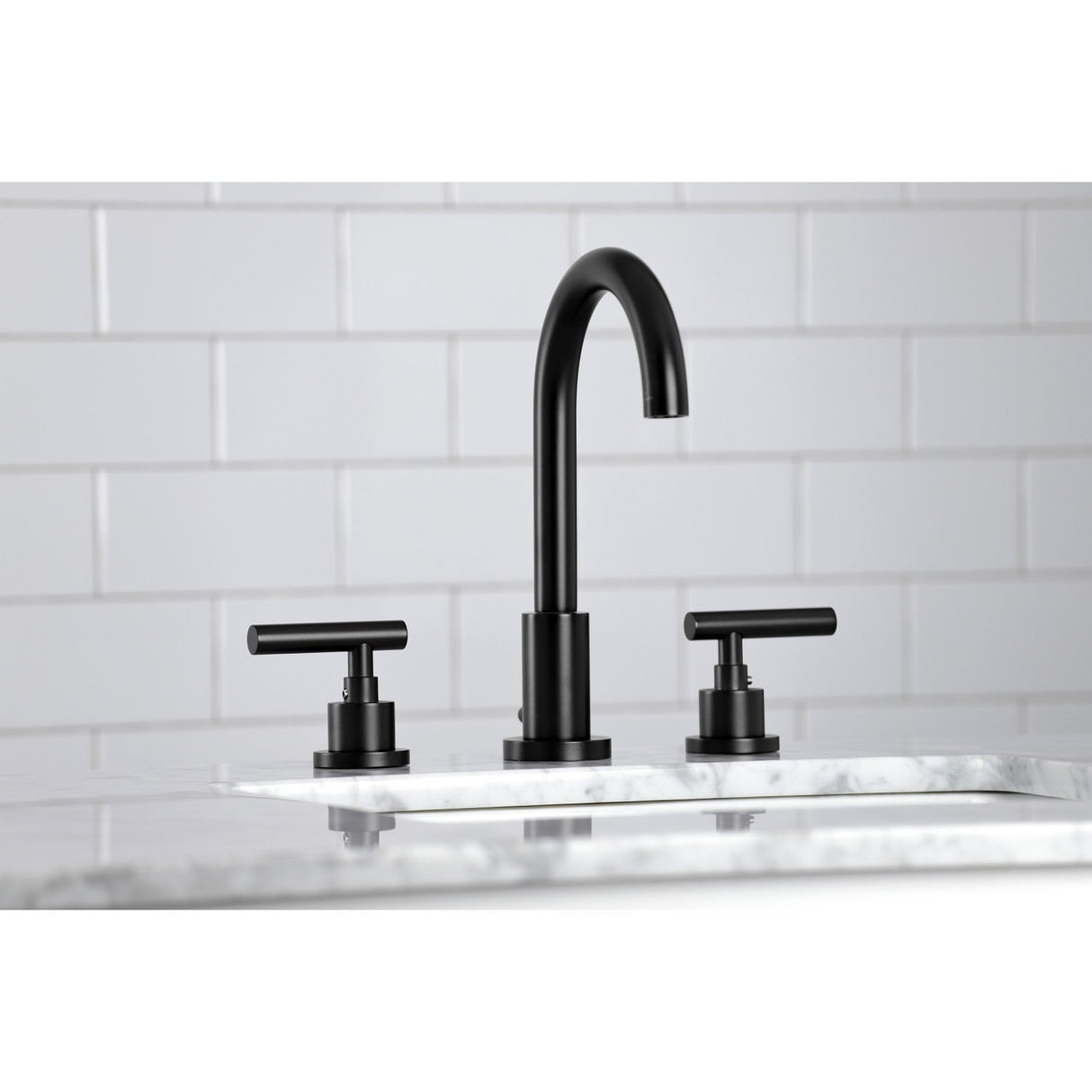 Manhattan FSC8920CML Two-Handle 3-Hole Deck Mount Widespread Bathroom Faucet with Pop-Up Drain, Matte Black