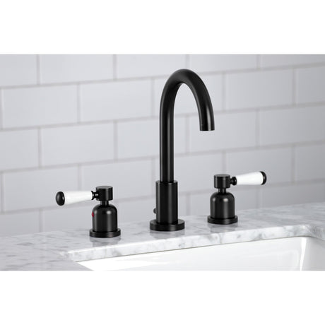 Paris FSC8920DPL Two-Handle 3-Hole Deck Mount Widespread Bathroom Faucet with Pop-Up Drain, Matte Black