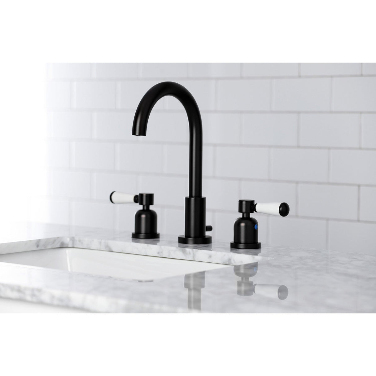 Paris FSC8920DPL Two-Handle 3-Hole Deck Mount Widespread Bathroom Faucet with Pop-Up Drain, Matte Black