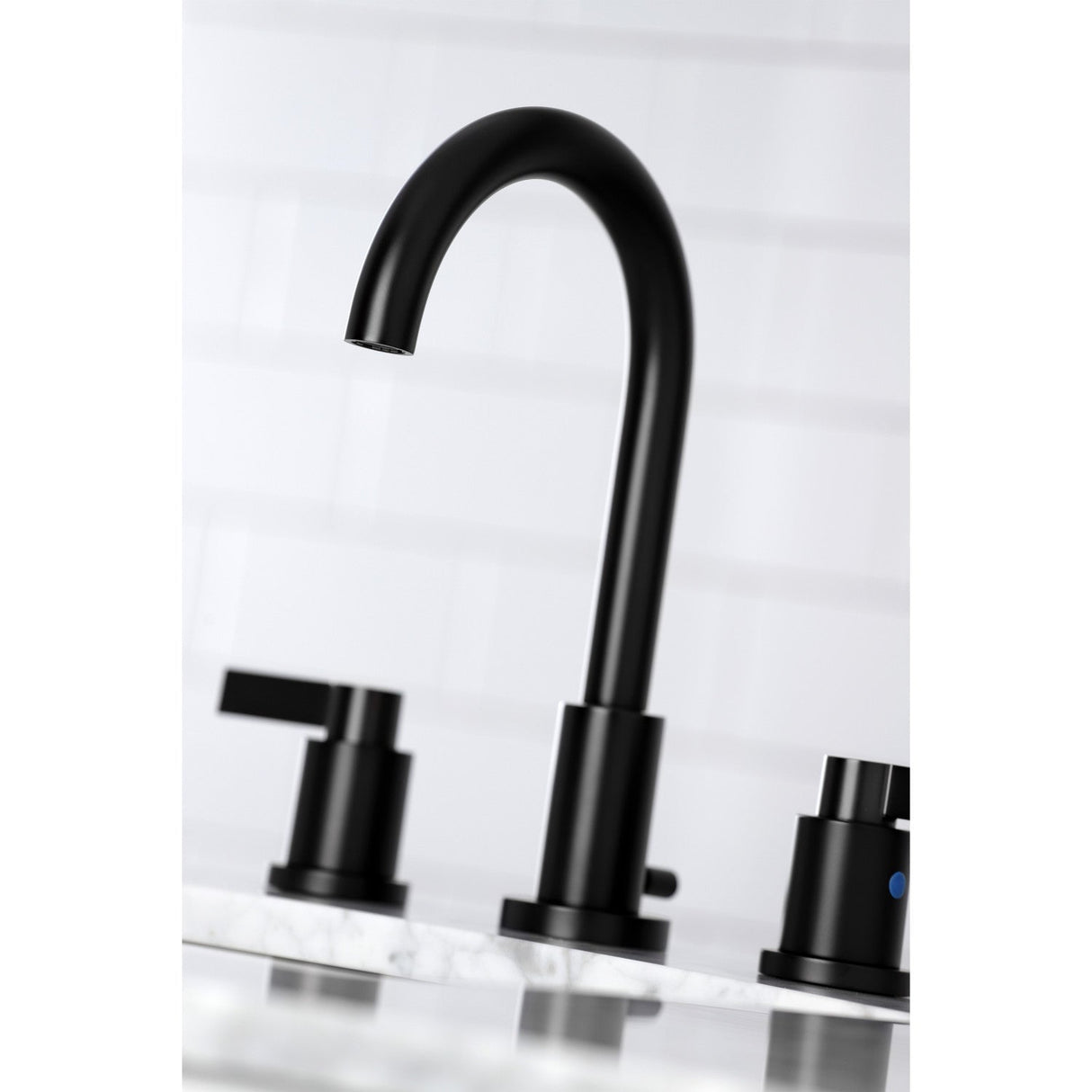 NuvoFusion FSC8920NDL Two-Handle 3-Hole Deck Mount Widespread Bathroom Faucet with Pop-Up Drain, Matte Black