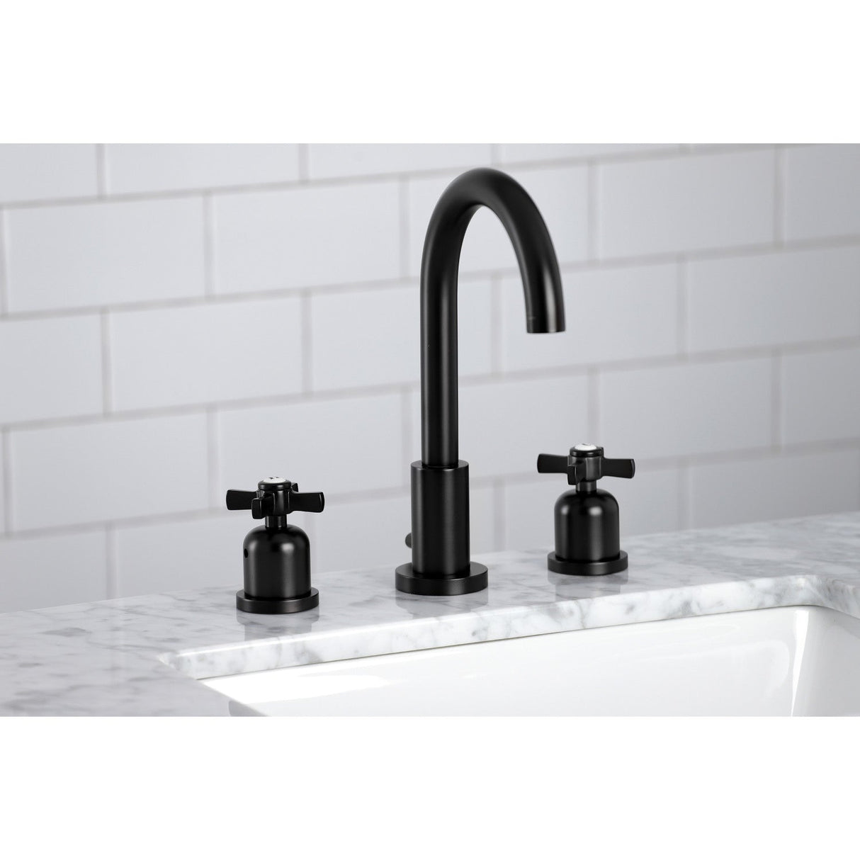 Millennium FSC8920ZX Two-Handle 3-Hole Deck Mount Widespread Bathroom Faucet with Pop-Up Drain, Matte Black