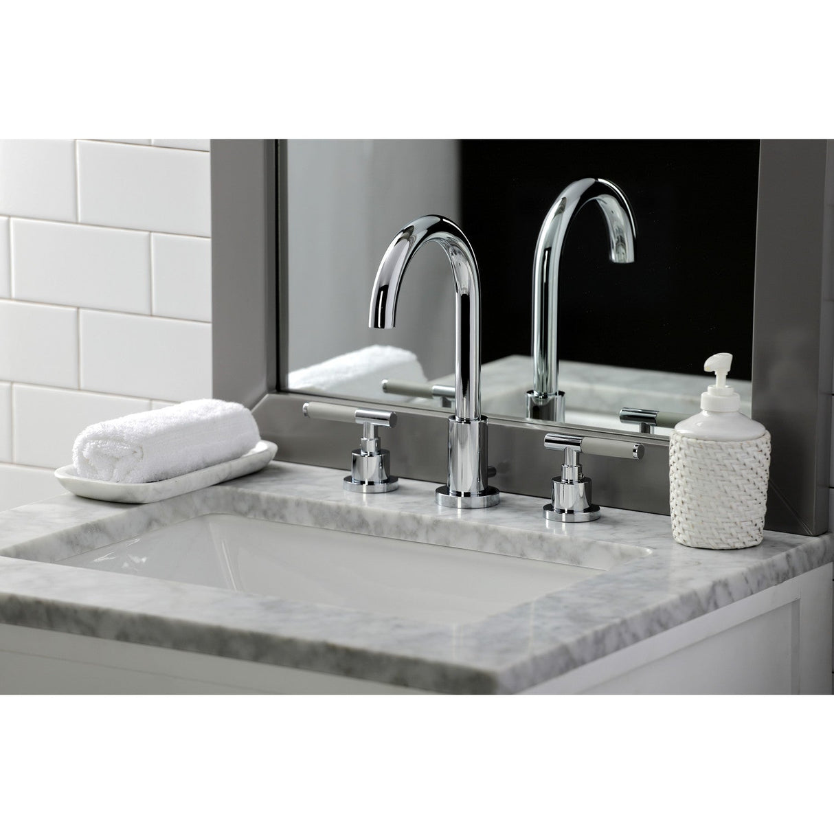 Kaiser FSC8921CKL Two-Handle 3-Hole Deck Mount Widespread Bathroom Faucet with Pop-Up Drain, Polished Chrome