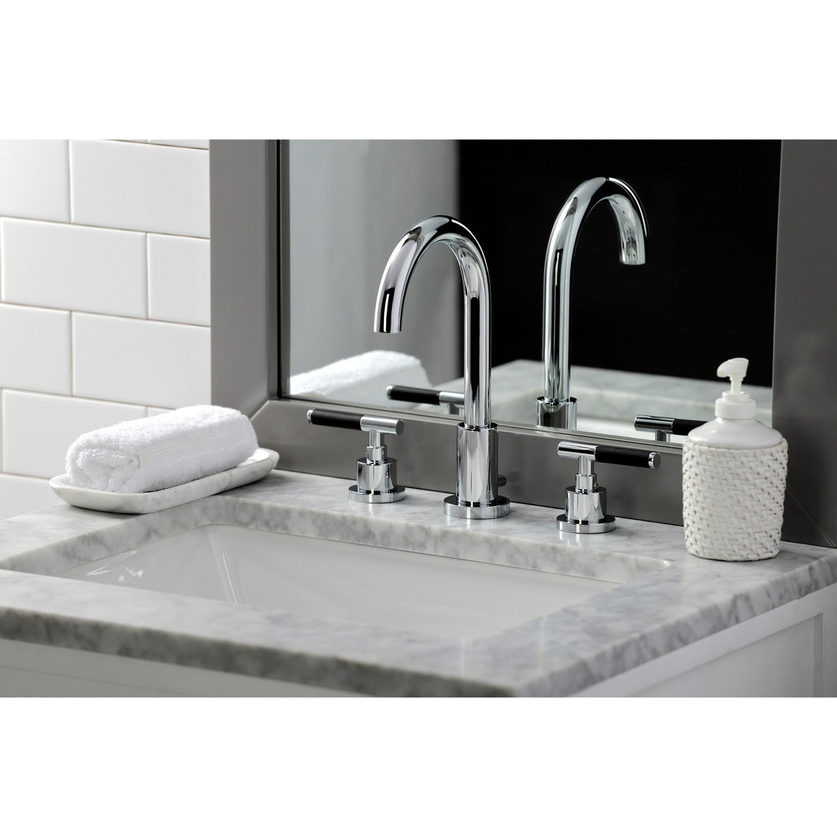 Kaiser FSC8921CKL Two-Handle 3-Hole Deck Mount Widespread Bathroom Faucet with Pop-Up Drain, Polished Chrome