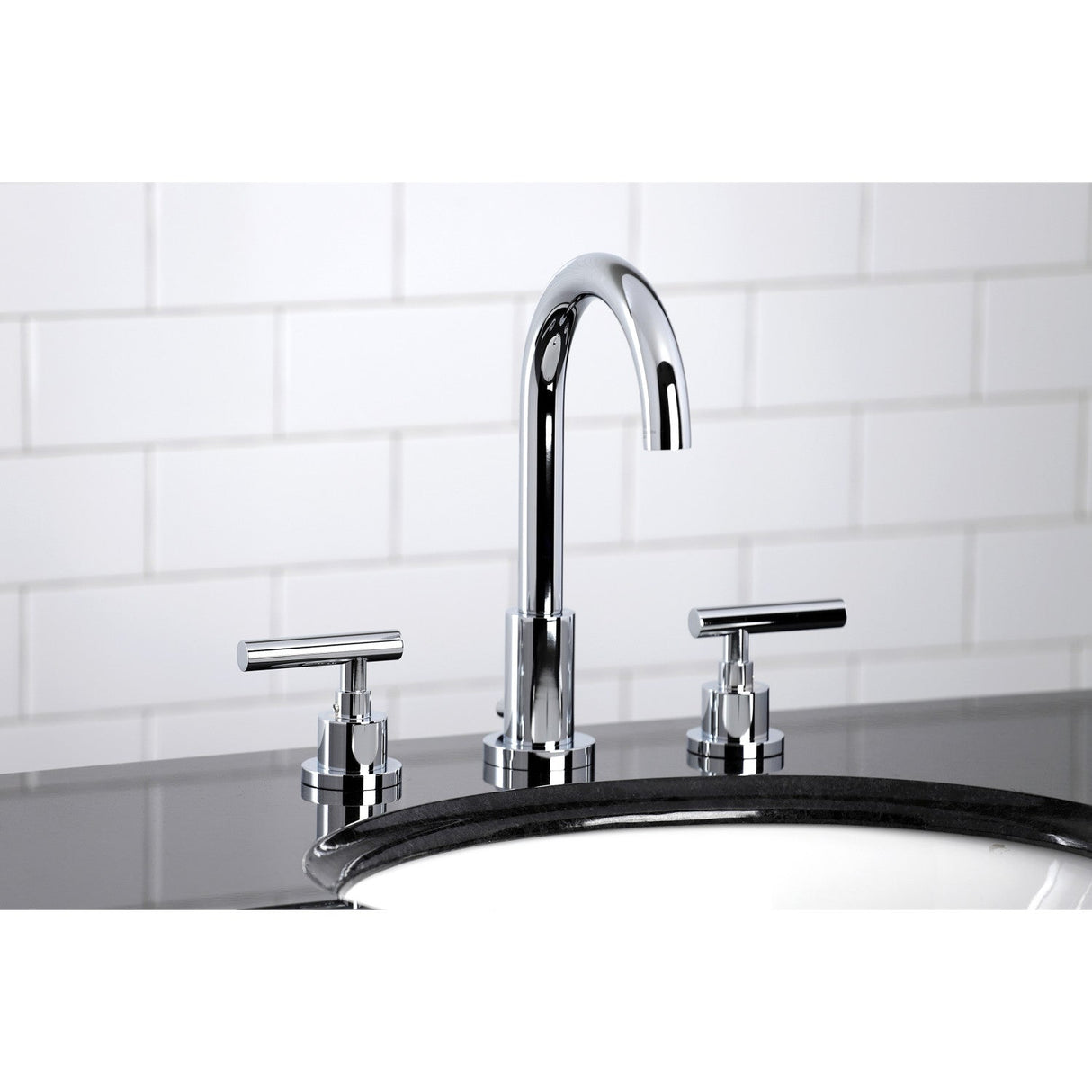 Manhattan FSC8921CML Two-Handle 3-Hole Deck Mount Widespread Bathroom Faucet with Pop-Up Drain, Polished Chrome