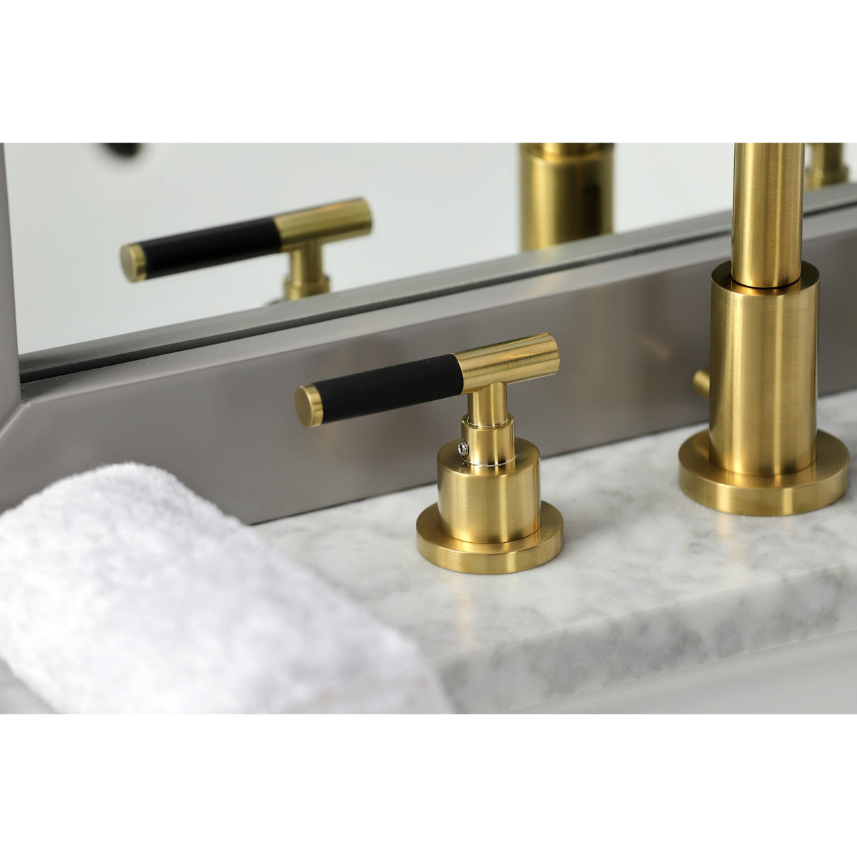 Kaiser FSC8923CKL Two-Handle 3-Hole Deck Mount Widespread Bathroom Faucet with Pop-Up Drain, Brushed Brass