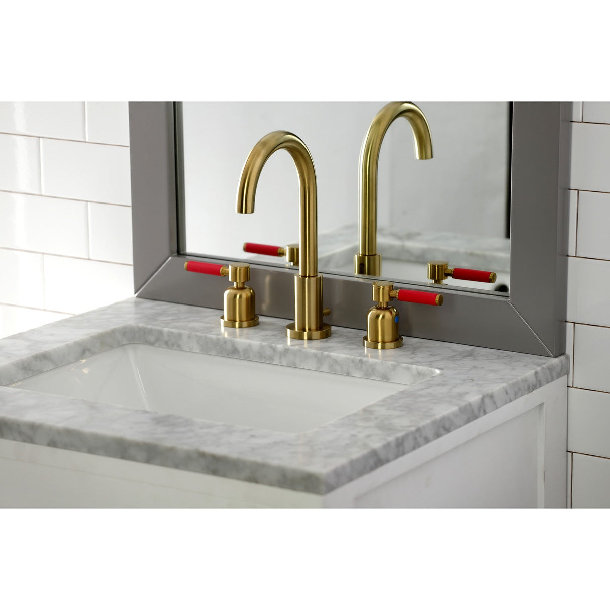 Kaiser FSC8923DKL Two-Handle 3-Hole Deck Mount Widespread Bathroom Faucet with Pop-Up Drain, Brushed Brass