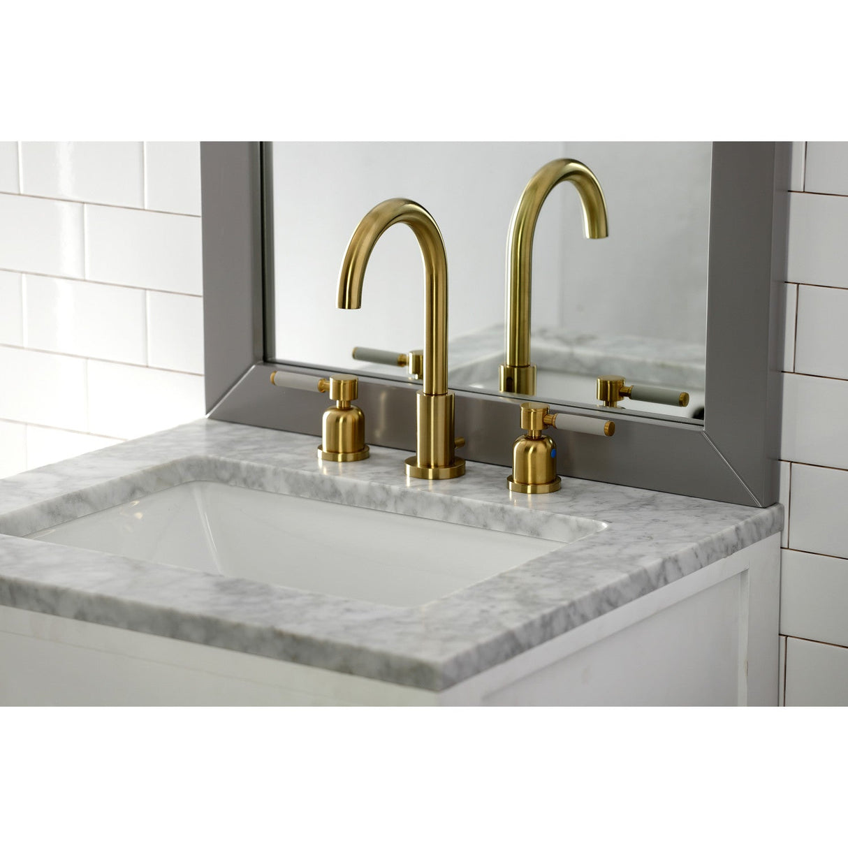 Kaiser FSC8923DKL Two-Handle 3-Hole Deck Mount Widespread Bathroom Faucet with Pop-Up Drain, Brushed Brass