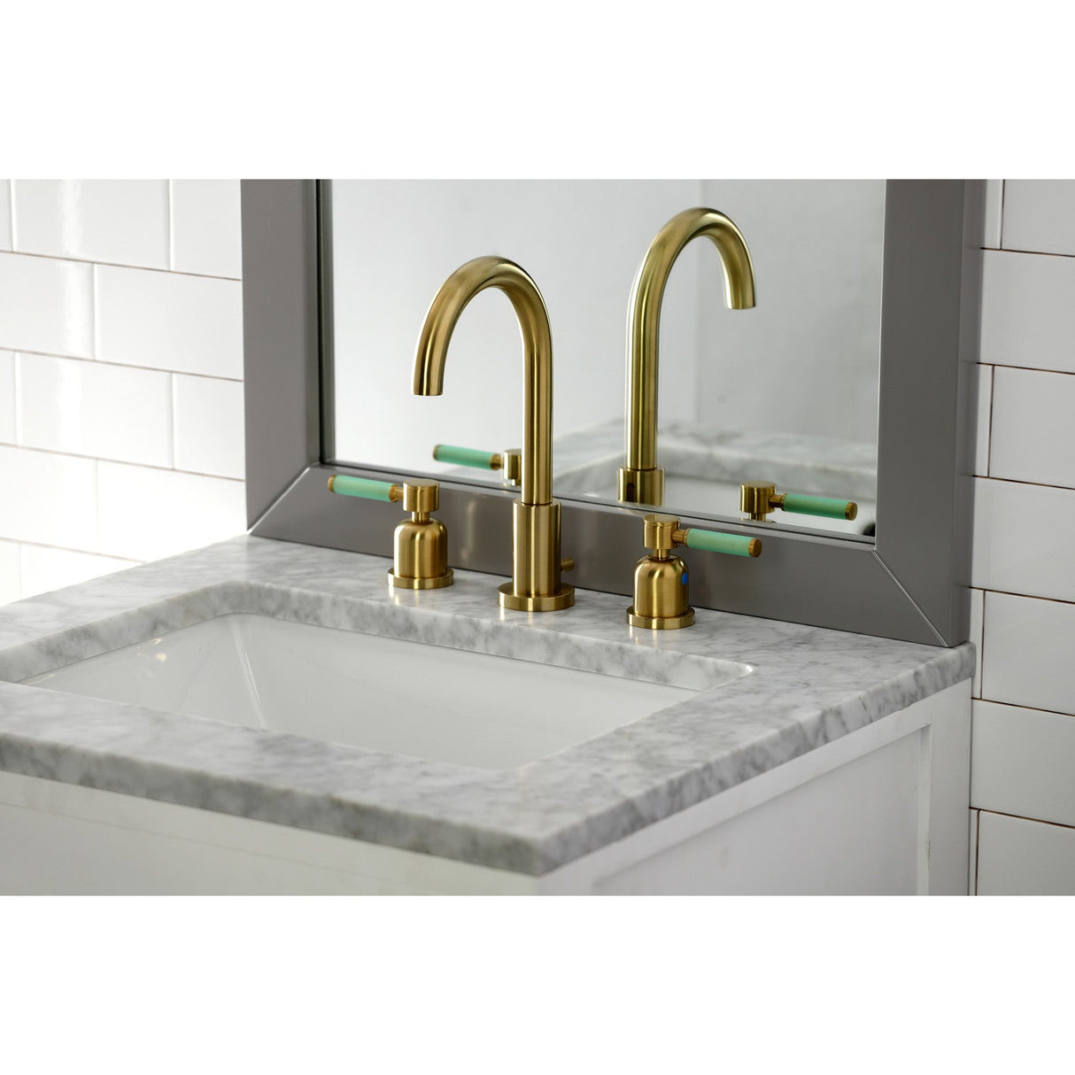 Kaiser FSC8923DKL Two-Handle 3-Hole Deck Mount Widespread Bathroom Faucet with Pop-Up Drain, Brushed Brass