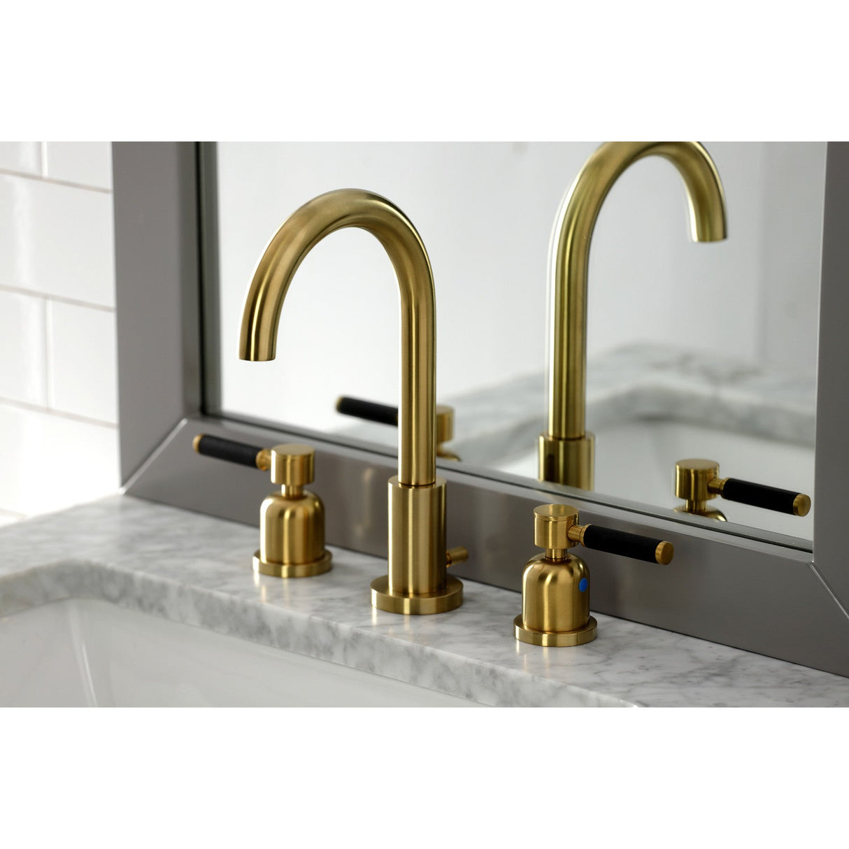 Kaiser FSC8923DKL Two-Handle 3-Hole Deck Mount Widespread Bathroom Faucet with Pop-Up Drain, Brushed Brass