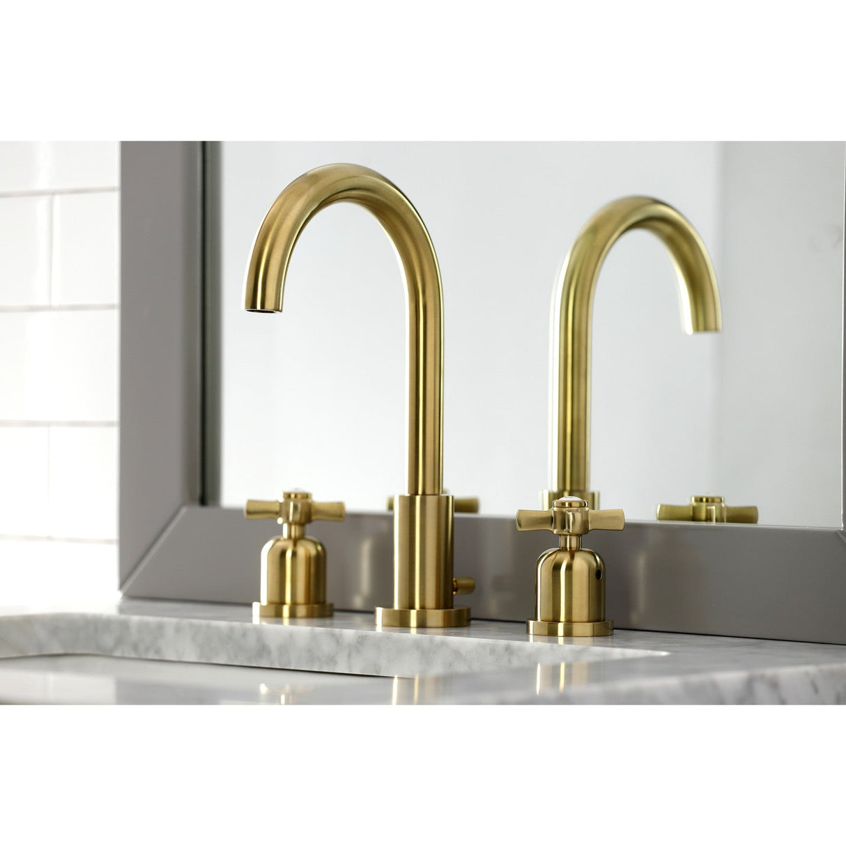 Millennium FSC8923ZX Two-Handle 3-Hole Deck Mount Widespread Bathroom Faucet with Pop-Up Drain, Brushed Brass