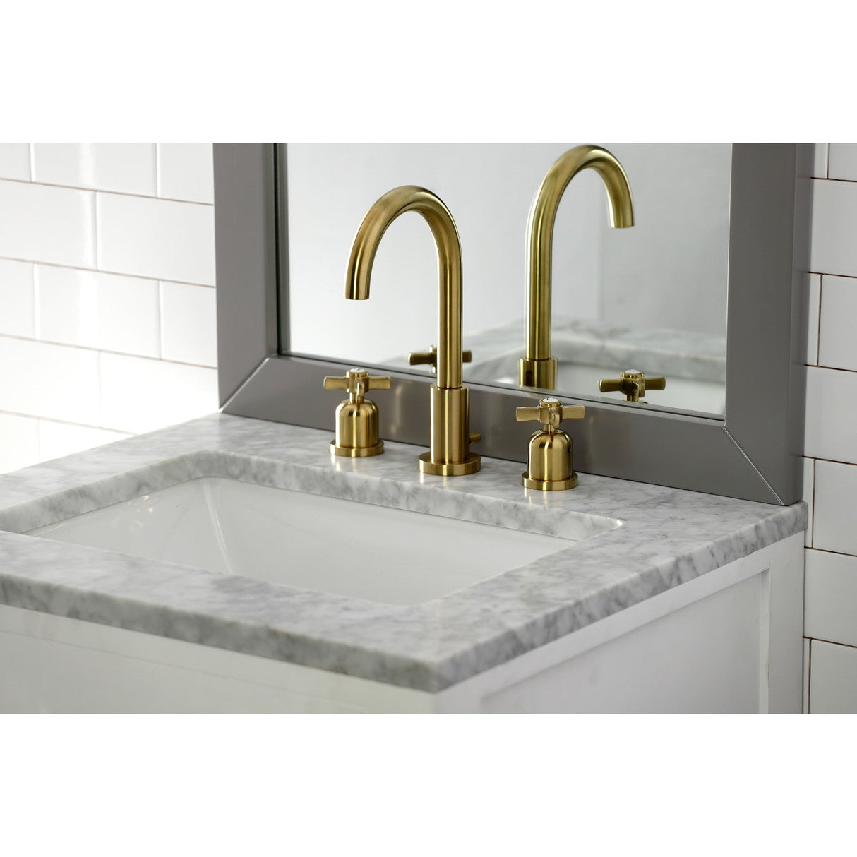 Millennium FSC8923ZX Two-Handle 3-Hole Deck Mount Widespread Bathroom Faucet with Pop-Up Drain, Brushed Brass