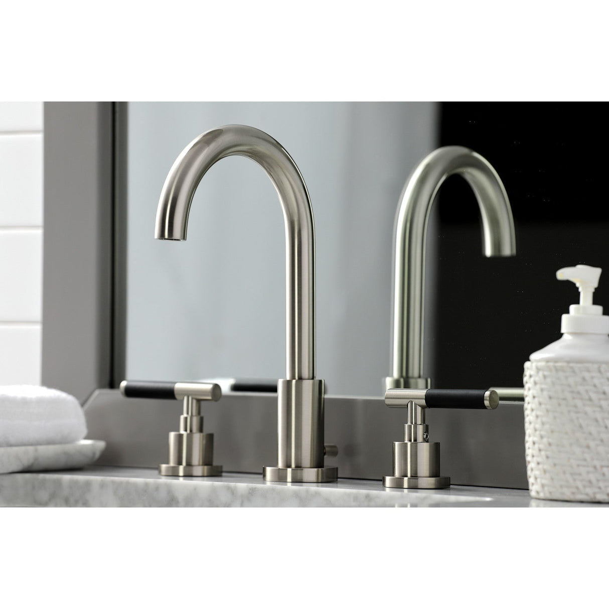 Kaiser FSC8928CKL Two-Handle 3-Hole Deck Mount Widespread Bathroom Faucet with Pop-Up Drain, Brushed Nickel