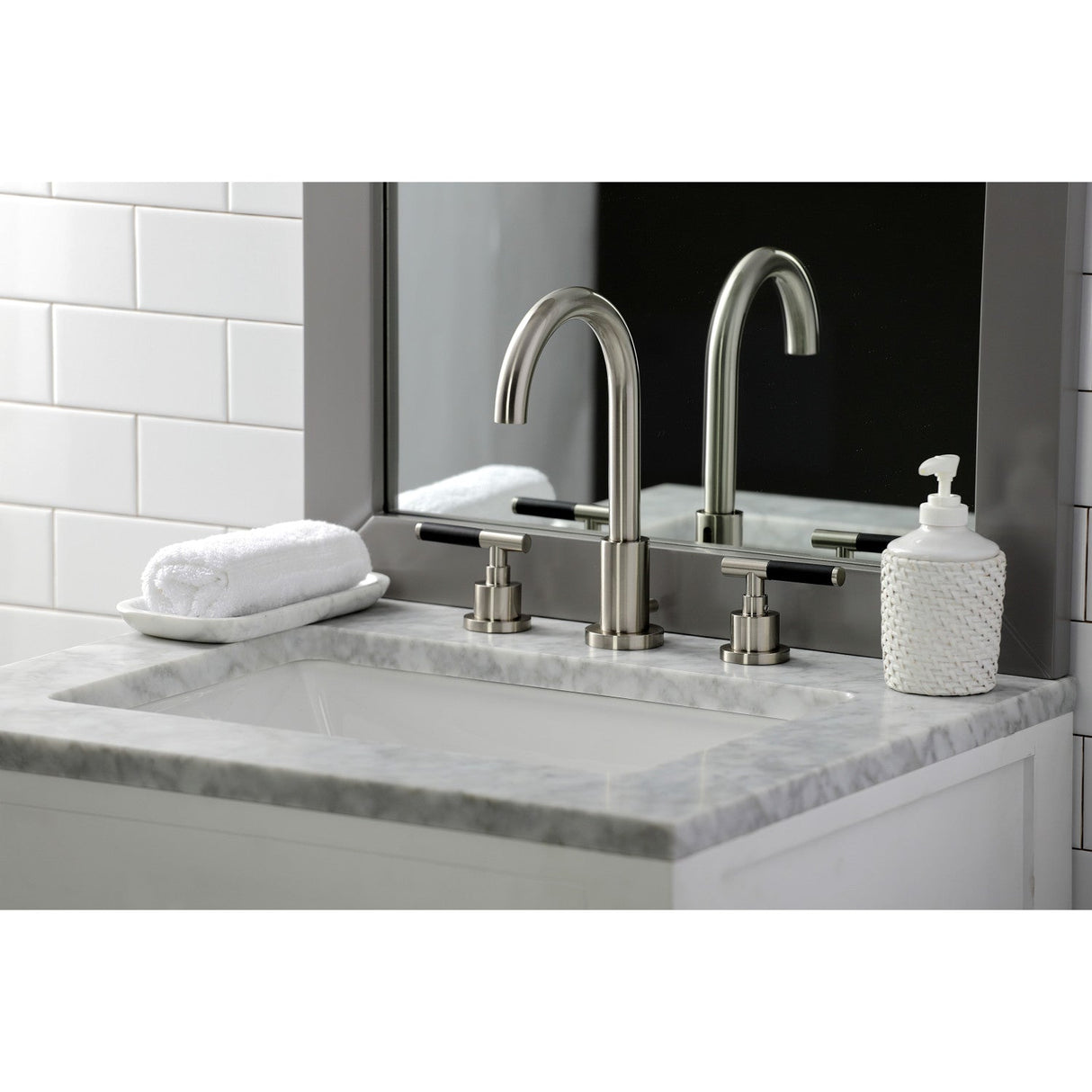 Kaiser FSC8928CKL Two-Handle 3-Hole Deck Mount Widespread Bathroom Faucet with Pop-Up Drain, Brushed Nickel