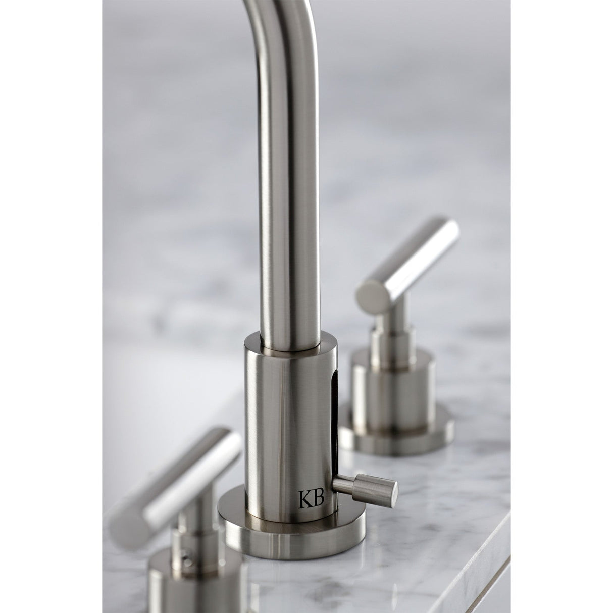 Manhattan FSC8928CML Two-Handle 3-Hole Deck Mount Widespread Bathroom Faucet with Pop-Up Drain, Brushed Nickel