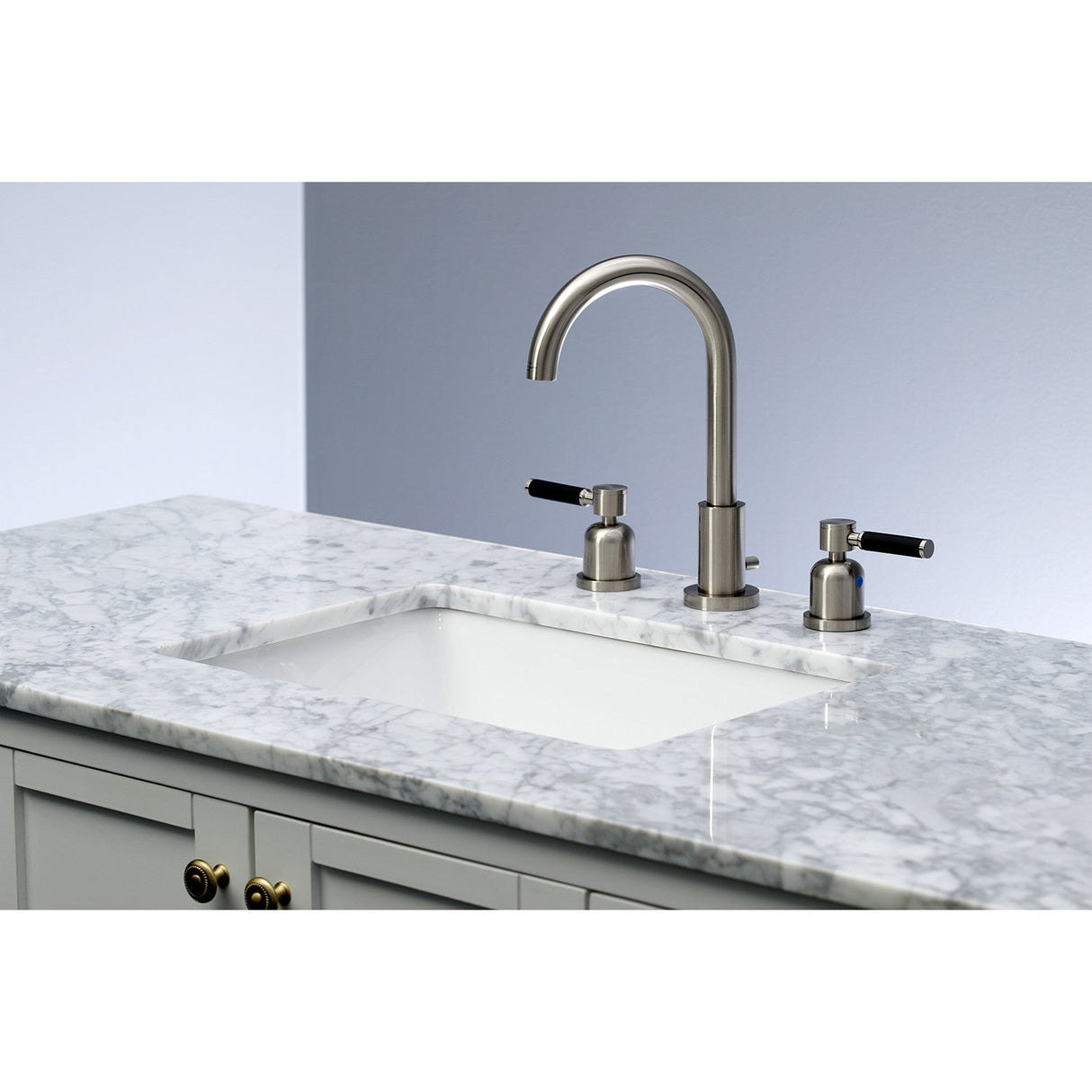 Kaiser FSC8928DKL Two-Handle 3-Hole Deck Mount Widespread Bathroom Faucet with Pop-Up Drain, Brushed Nickel