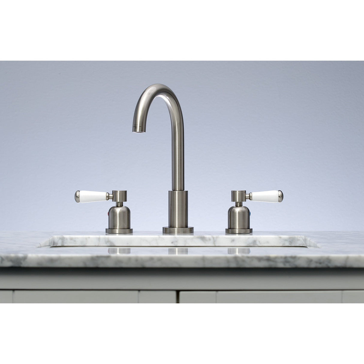 Paris FSC8928DPL Two-Handle 3-Hole Deck Mount Widespread Bathroom Faucet with Pop-Up Drain, Brushed Nickel