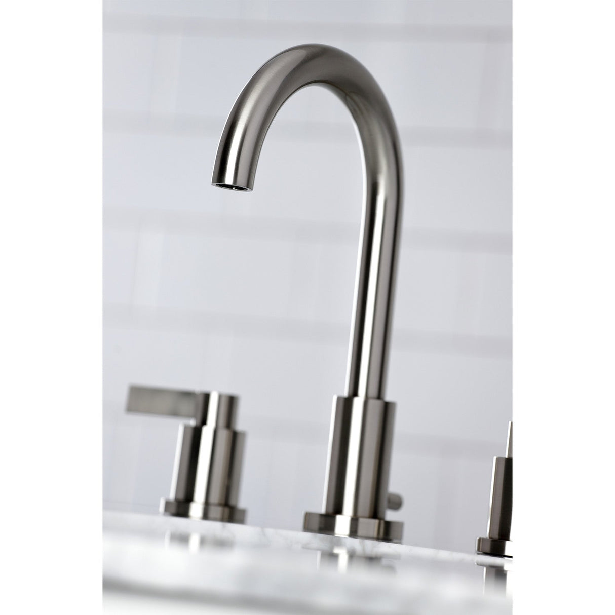 NuvoFusion FSC8928NDL Two-Handle 3-Hole Deck Mount Widespread Bathroom Faucet with Pop-Up Drain, Brushed Nickel