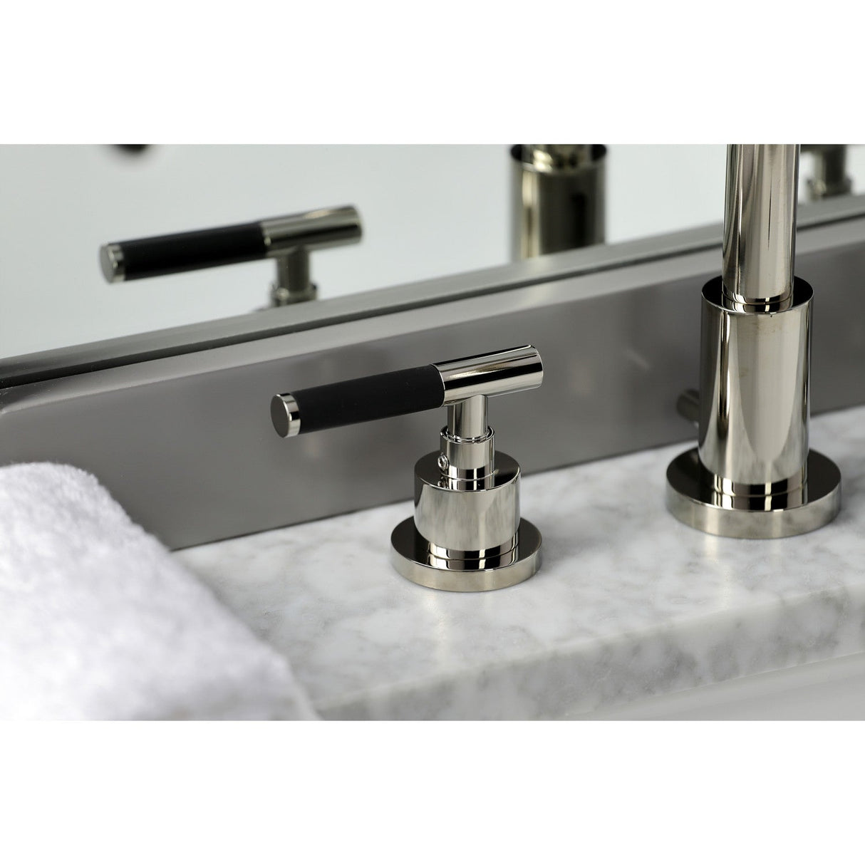 Kaiser FSC8929CKL Two-Handle 3-Hole Deck Mount Widespread Bathroom Faucet with Pop-Up Drain, Polished Nickel